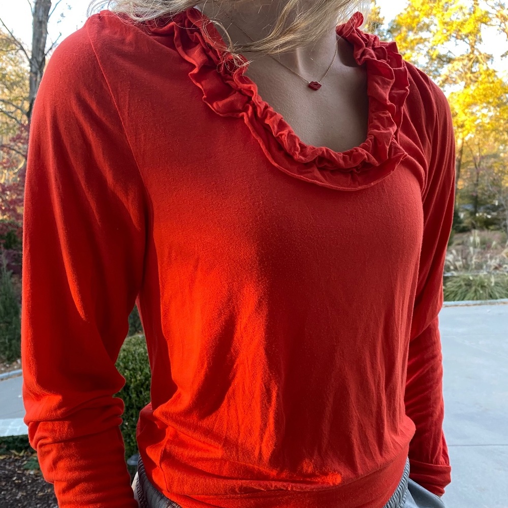 GO International Ruffle neck top small Red